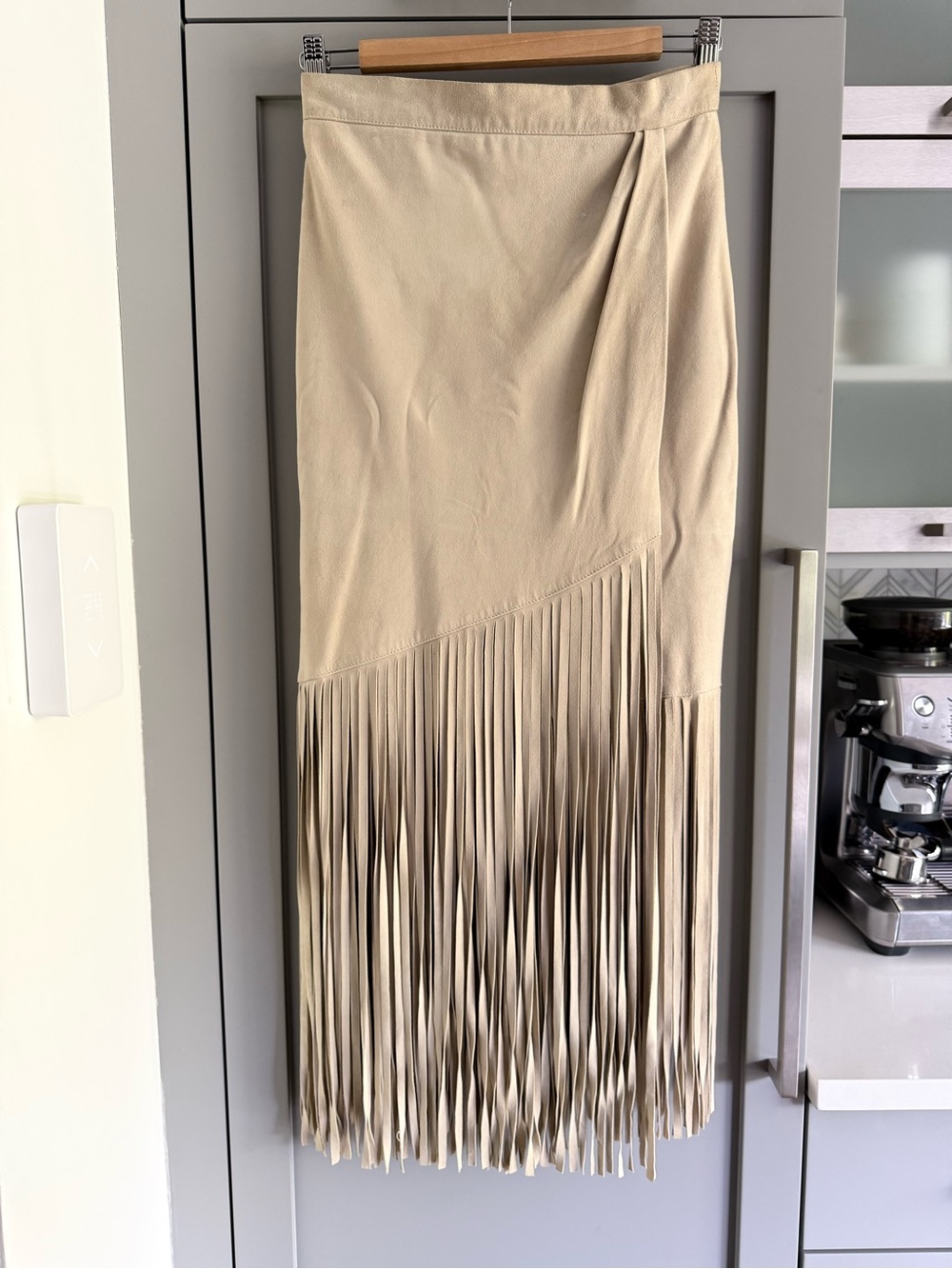 Tamara Mellon Beige Suede Fringe Midi Skirt